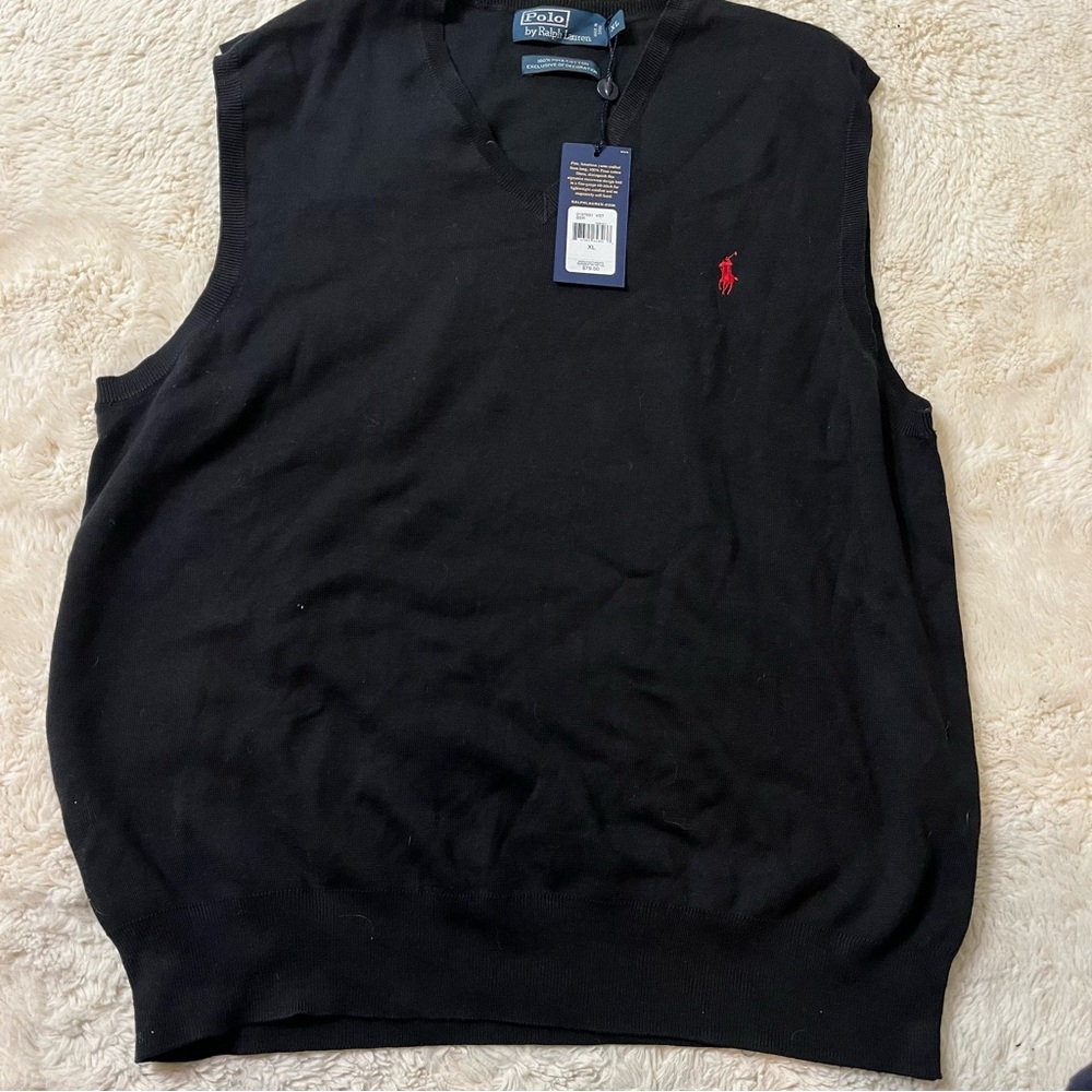 NWT Polo Ralph Lauren Men’s 100% Pima Cotton Knit Sweater Vest Sz XL Black